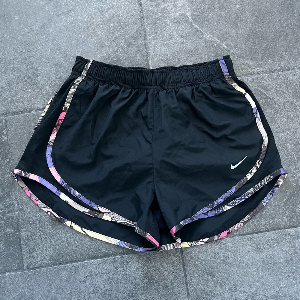 Black Nike Athletic Shorts with Floral Details
